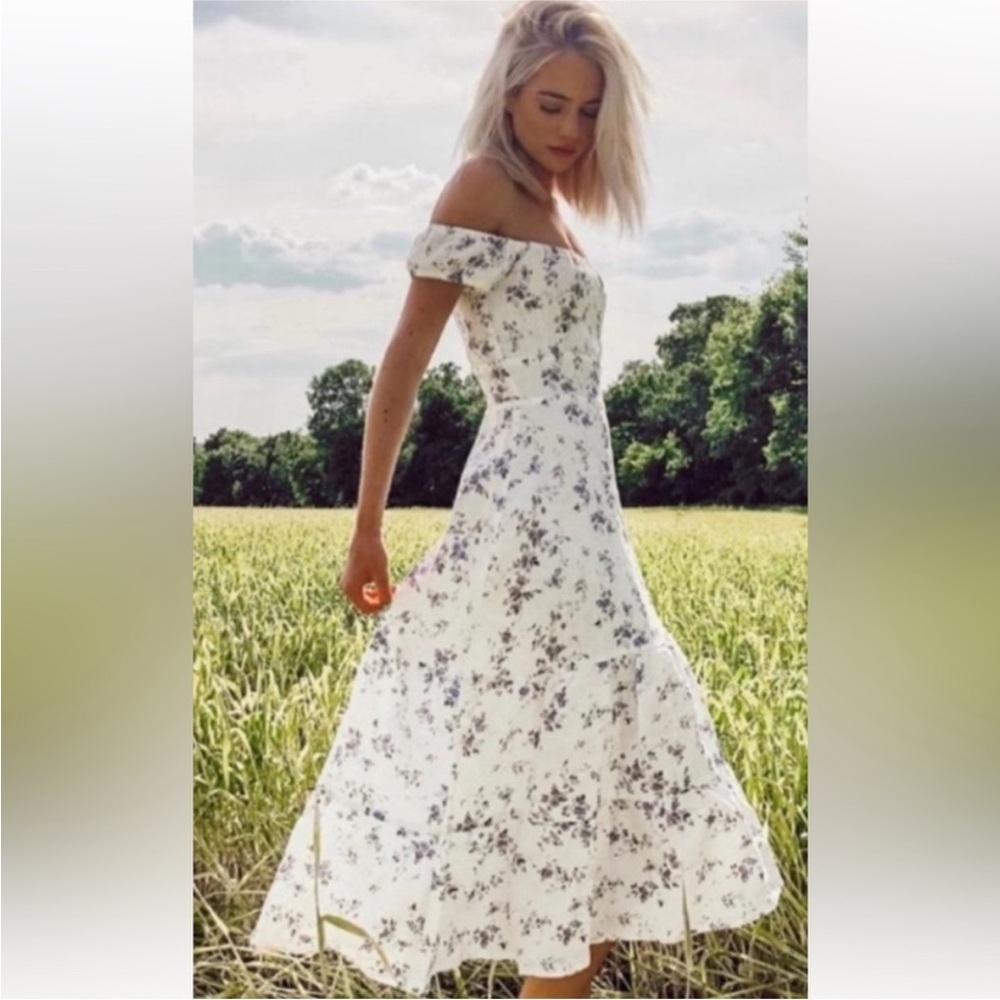 Reformation Toulouse Linen Floral Midi Dress White Blue Size 0